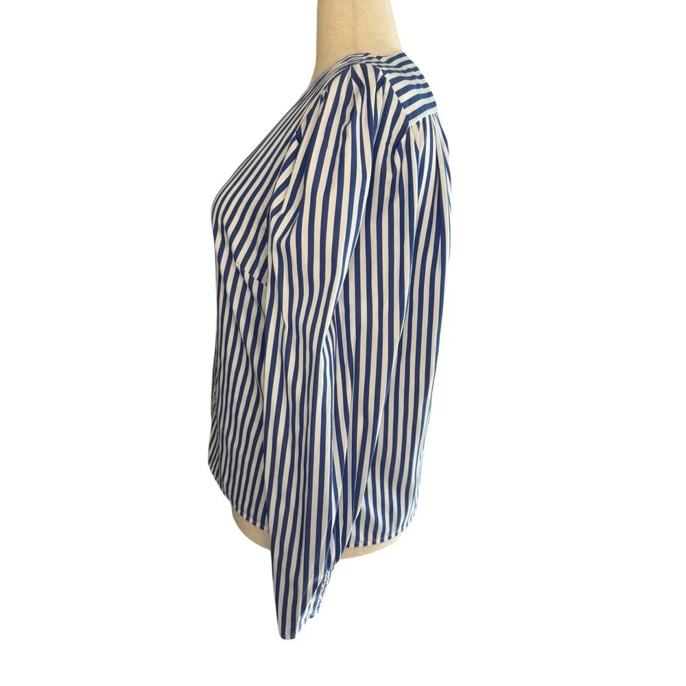 Madewell French Blue White Stacked-Button V-Neck Shirt in Poplin NZ420 XL NEW